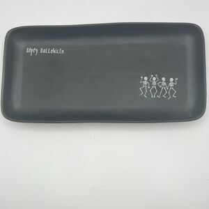 Rae Dunn “Happy Halloween” 14.5” Rectangle Platter Black w/Dancing Skeletons NEW
